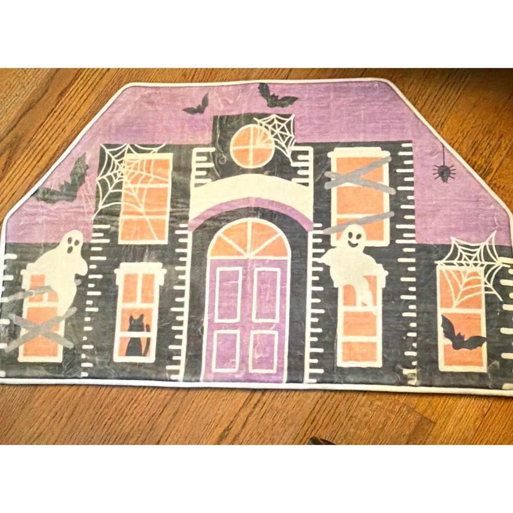 Halloween Bath Rug Haunted House Ghost Spider Washable Purple Black 21x34